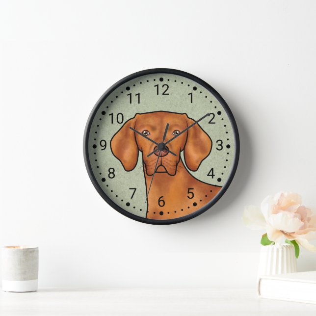 Horloge Hongrois Vizsla Caricature Pointeur Chien vert têt (Maison)