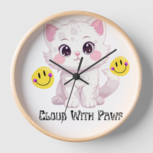 Horloge "Horloge murale chat mignon aux pattes nuageuses" (Recto)