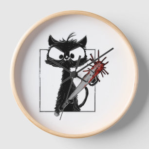 Horloge Horreur de baseball de chat noir Halloween