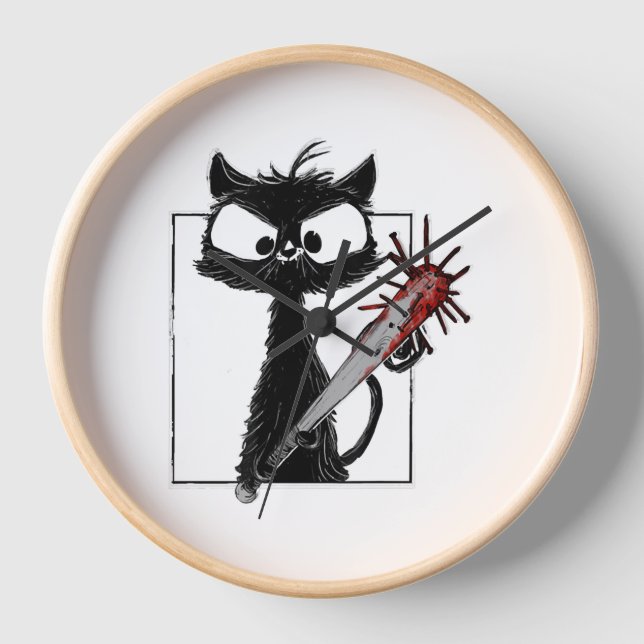 Horloge Horreur de baseball de chat noir Halloween (Recto)