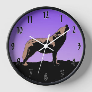 Horloge Howling Wolf at Sunset - Art faunique original
