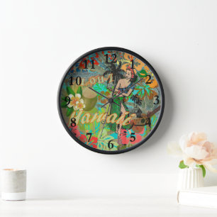 Horloge Hula Vintage Floral Graphisme Floral Hawaii
