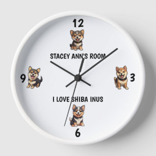 Horloge I Love Shiba Inus mignon nom Mur