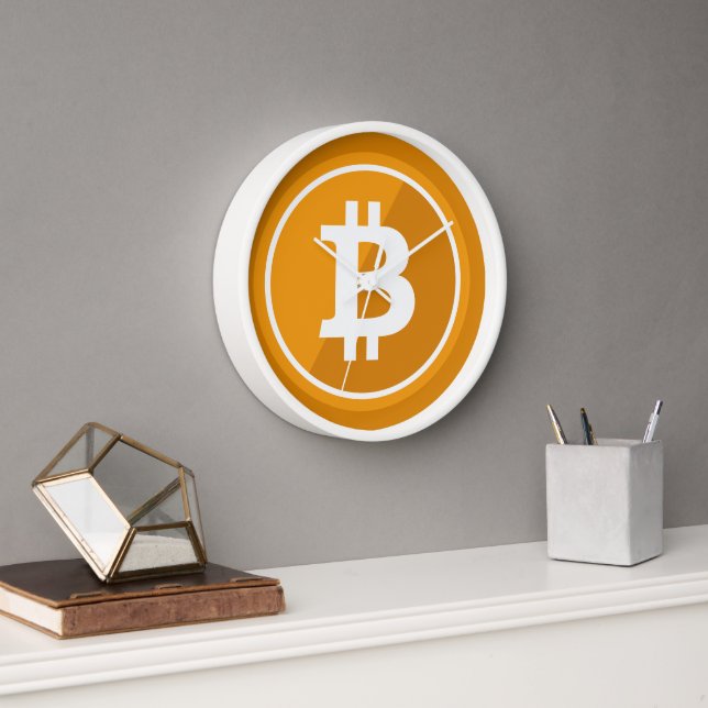 Horloge Icône Bitcoin en orange et blanc - crypto-monnaie (Bureau)