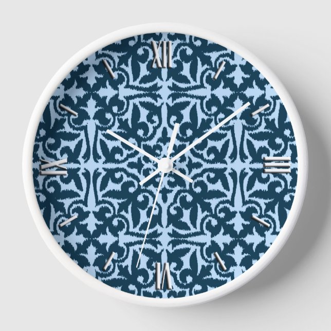 Horloge Ikat damask pattern - Indigo foncé et bleu clair (Recto)