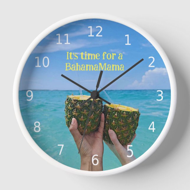 Horloge Il est temps pour une BahamaMama, avec des ananas (Recto)