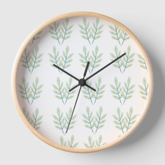 Horloge Illustration botanique florale bleue Art mural de