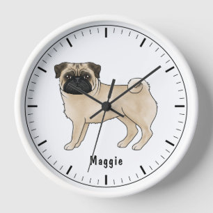 Horloge Illustration de dessin animé de chien Pug mignon a