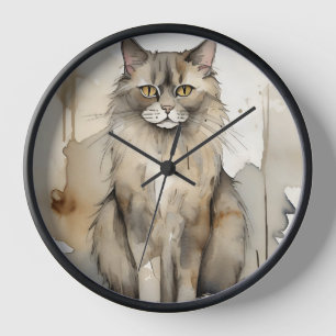 Horloge Illustration de l'aquarelle du Maine Coon