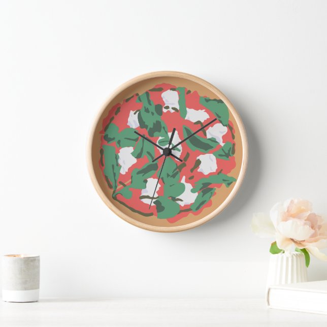 Horloge Illustration de l'art de la pizza Dessin mur de bo (Maison)