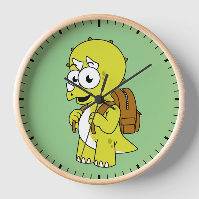 Horloge Illustration De Tricératops Avec Sac À Dos. (Recto)