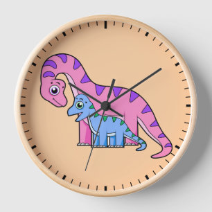 Horloge Illustration D'Un Brachiosaurus Mère Et Enfant.