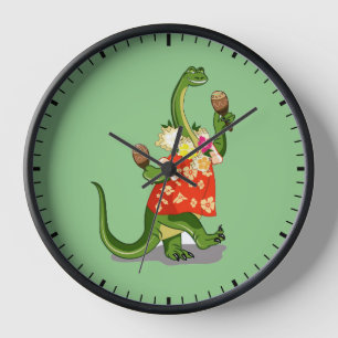 Horloge Illustration D'Un Brontosaurus Jouant À Maracas.