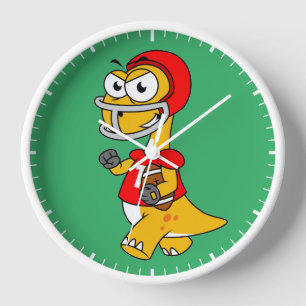 Horloge Illustration D'Un Brontosaurus Jouant Au Football.