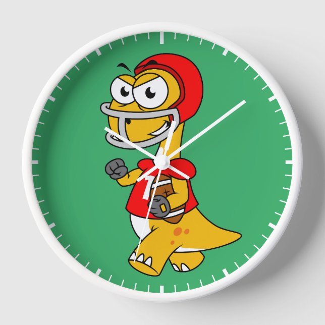 Horloge Illustration D'Un Brontosaurus Jouant Au Football. (Recto)