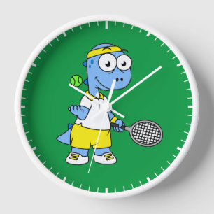 Horloge Illustration D'Un Joueur De Tennis Tyrannosaurus R
