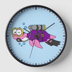 Horloge Illustration D'Un Loch Ness Monster Scuba Diver.
