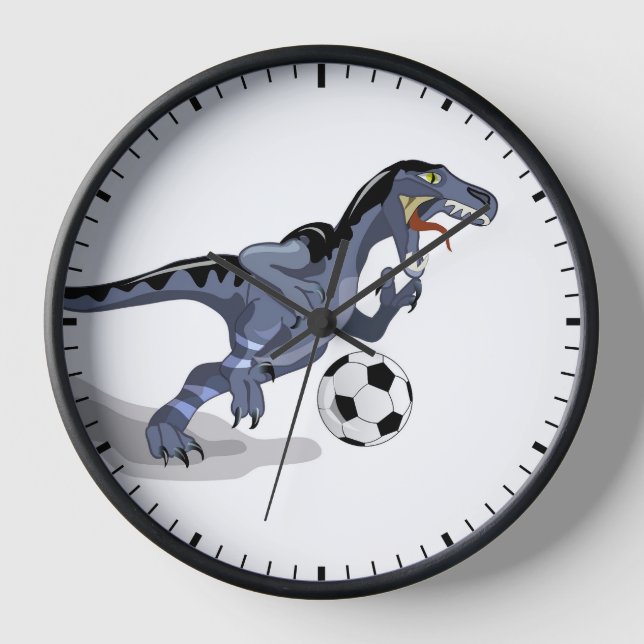 Horloge Illustration D'Un Raptor Dinosaure Jouant Au Footb (Recto)