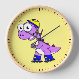 Horloge Illustration D'Un Tyrannosaurus Rex De Patinage.
