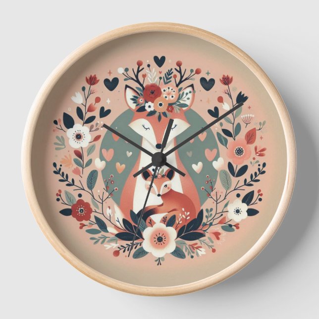 Horloge illustration folk art Renards (Recto)