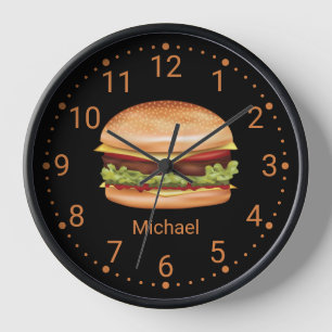 Horloge Illustration Hamburger Fast Food Avec Nom Personna