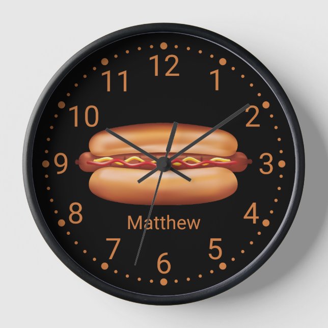 Horloge Illustration Hot Dog Fast Food Avec Nom Personnali (Recto)
