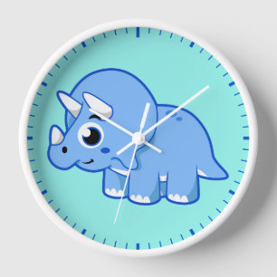 Horloge Illustration Mignonne D'Un Dinosaure Tricératops.