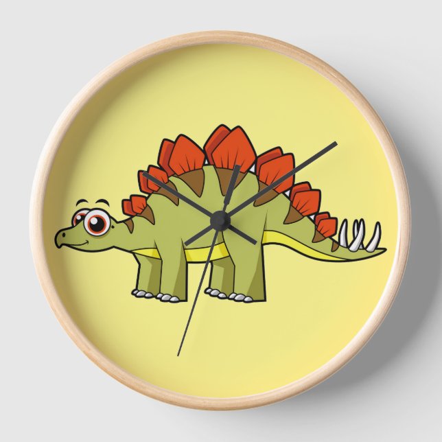 Horloge Illustration Mignonne D'Un Stegosaurus Dinosaure. (Recto)