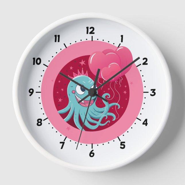 Horloge Image mignonne d'un poulpe tenant des ballons (Recto)