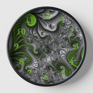 Horloge Imaginaire Monde Vert Et Gris Art Fractal Abstrait
