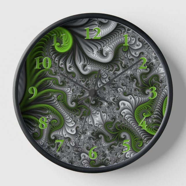Horloge Imaginaire Monde Vert Et Gris Art Fractal Abstrait (Recto)