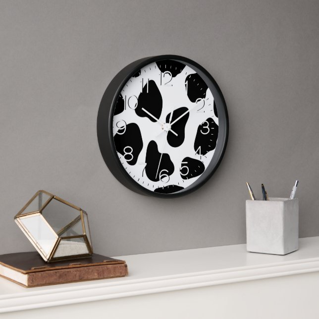 Horloge Impression de vache noire et blanche (Bureau)