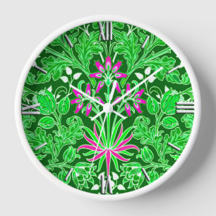 Horloge Impression d'hyacinthe de William Morris Lime & Em
