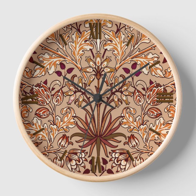 Horloge Impression Hyacinthe William Morris, brun et beige (Recto)