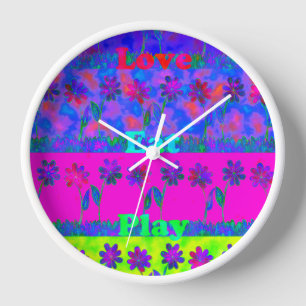 Horloge Imprimer Art Motivational Vibrant "Eat Love & Play