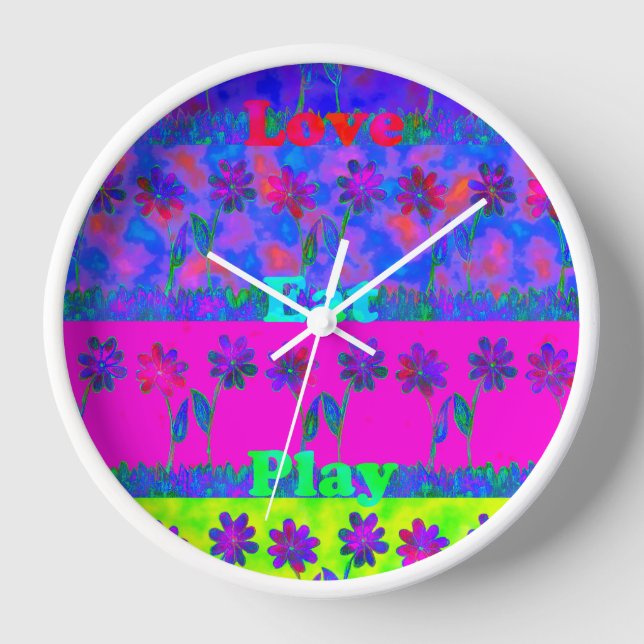 Horloge Imprimer Art Motivational Vibrant "Eat Love & Play (Recto)