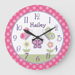 Horloge infirmière à papillon rose et pourpre pers