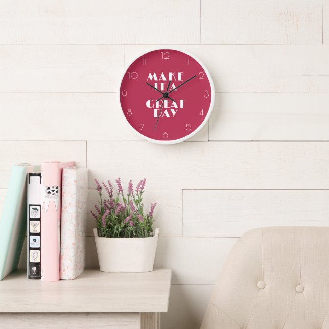 Horloge Inspirationnel rose EN FAIT UN GRAND JOUR Moderne (Salle de lecture)
