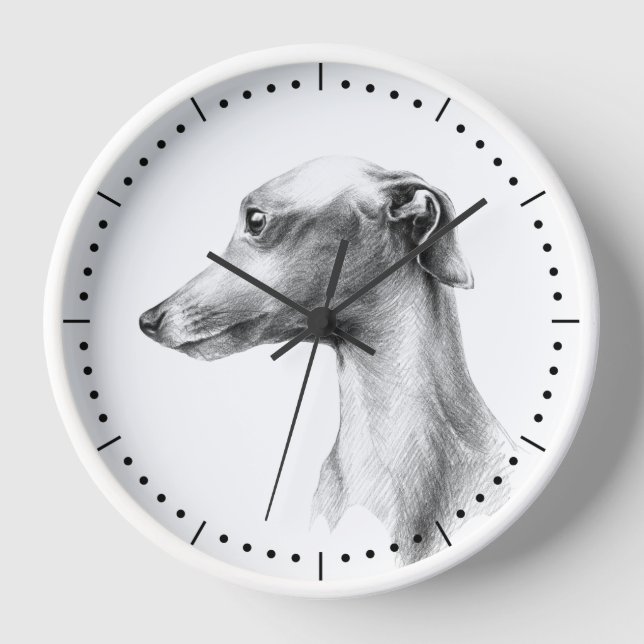 Horloge Italien Greyhound Whippet portrait de chien dessin (Recto)