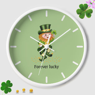 Horloge Jamais Lucky Green Gnome sur l'horloge verte légèr