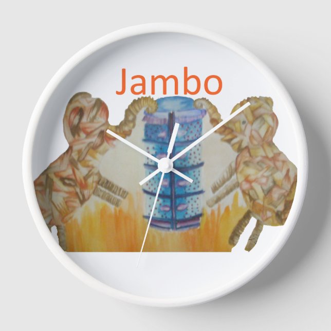 Horloge Jambo Jumbo African Kids Elephants Art Imprimer (Recto)