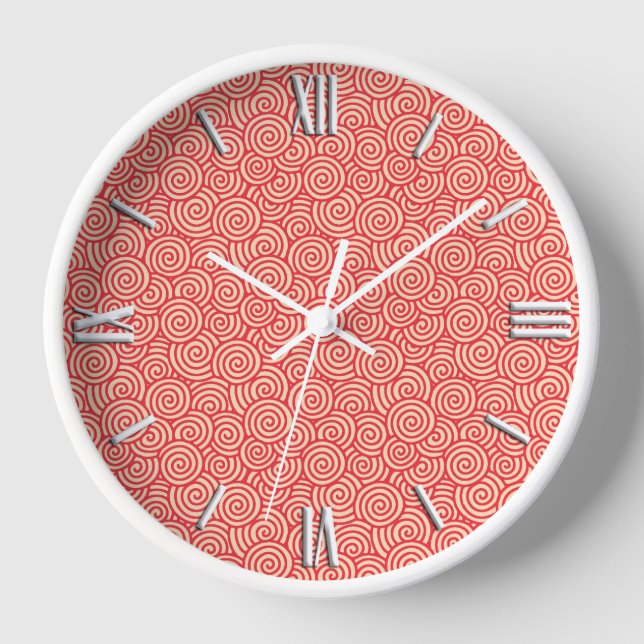 Horloge Japanese swirl pattern - coral orange (Recto)