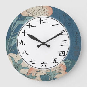 Horloge japonaise ou chinoise à numéros Fleur Bleu