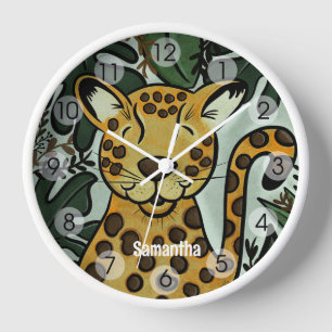Horloge Jaquar Leopard Cheetah Jungle Safari Art par Jess