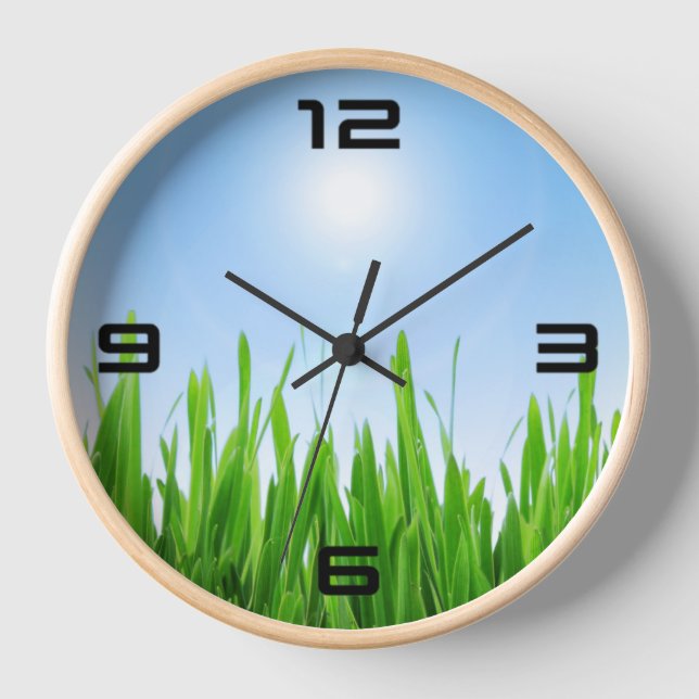 Horloge Jardin à l'herbe verte avec conception de ciel ble (Recto)