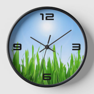Horloge Jardin à l'herbe verte avec conception de ciel ble