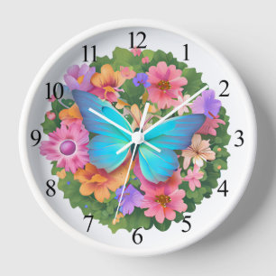 Horloge Jardin aux fleurs de papillons