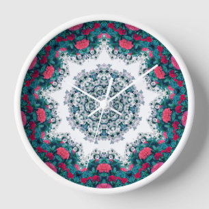 Horloge Jardin Eau Fontaine Fleurs rouges Mandala Design