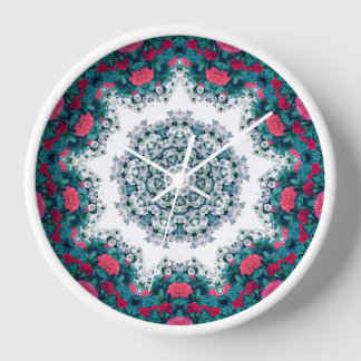 Horloge Jardin Eau Fontaine Fleurs rouges Mandala Design