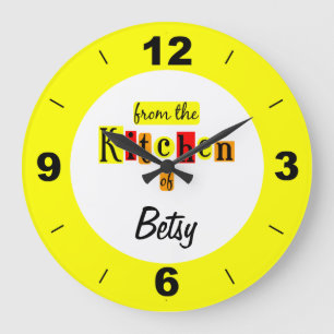 Horloge jaune personnalisée de la cuisine
